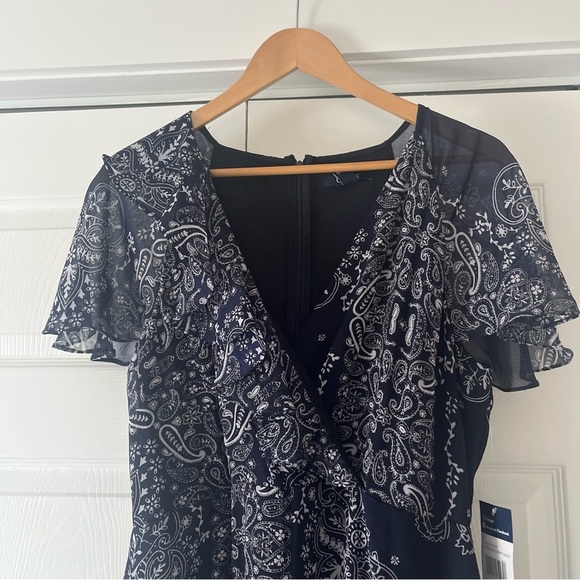 Chaps Dress Paisley Flowy Navy Blue White Maxi Dress Size 14 NWT - Picture 4 of 13